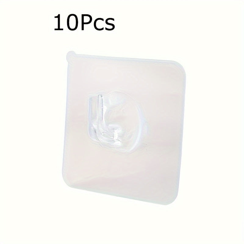 10 Easy-Install Clear Adhesive Wall Hooks Heavy-Duty for Kitchen Bathroom Storage