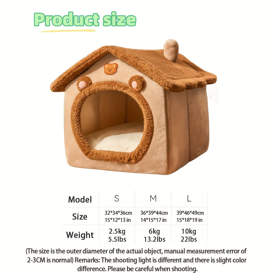 Cozy Plush Cat and Small Dog Bed with Bear Design Enclosed Cave Beige Brown