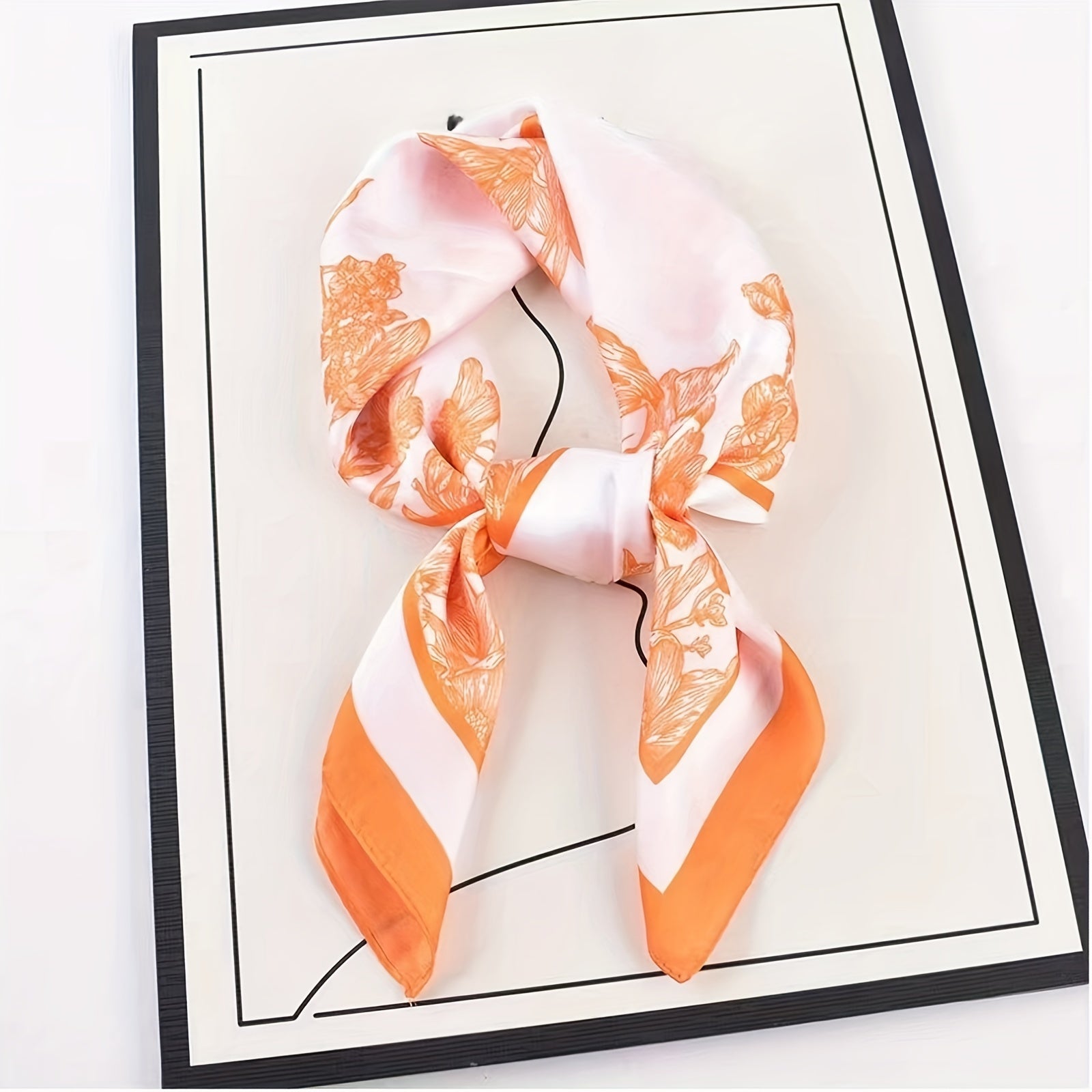 Square Satin Silk Scarf 70cm Monochrome Landscape Print Hair Bandana Neck Wrap