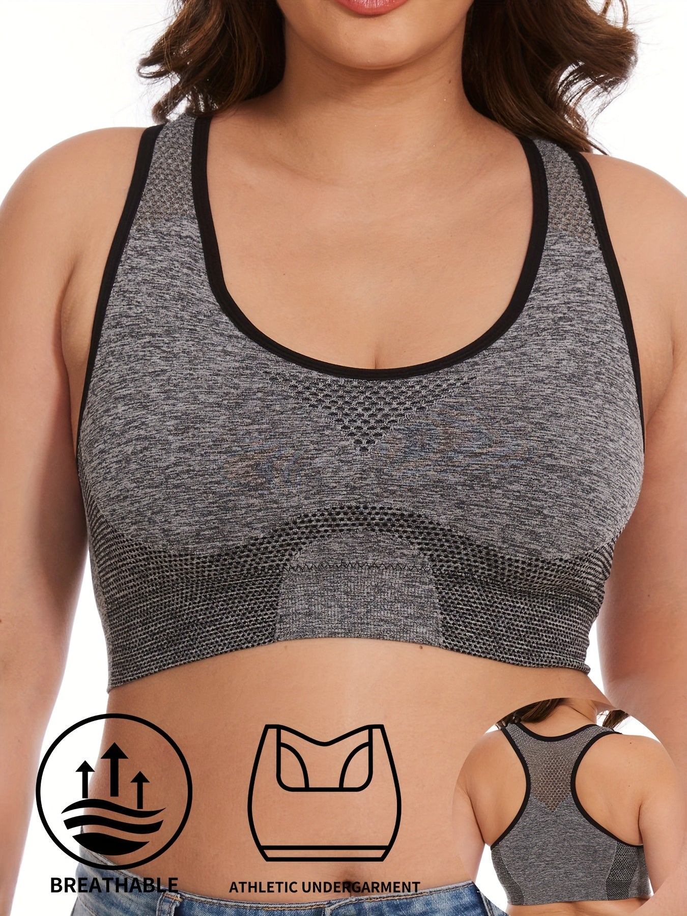 Plus-Size Seamless Yoga Bra Mesh Sports Bra for Running Exercise