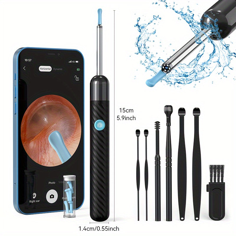 1080P HD Wireless Ear Wax Removal Kit with 6 Silicone Tips and 360° Panoramic View