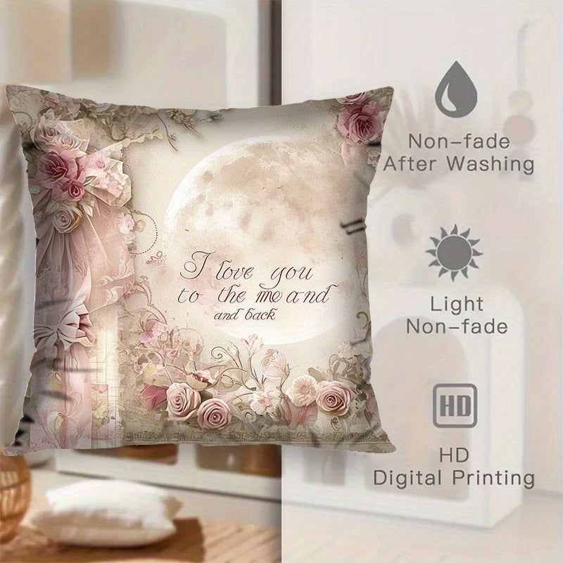 Set of 2 Pink Rose and Crescent Moon Throw Pillow Covers 45.72cm Square Decorative Cushions for Sofa Bed Car