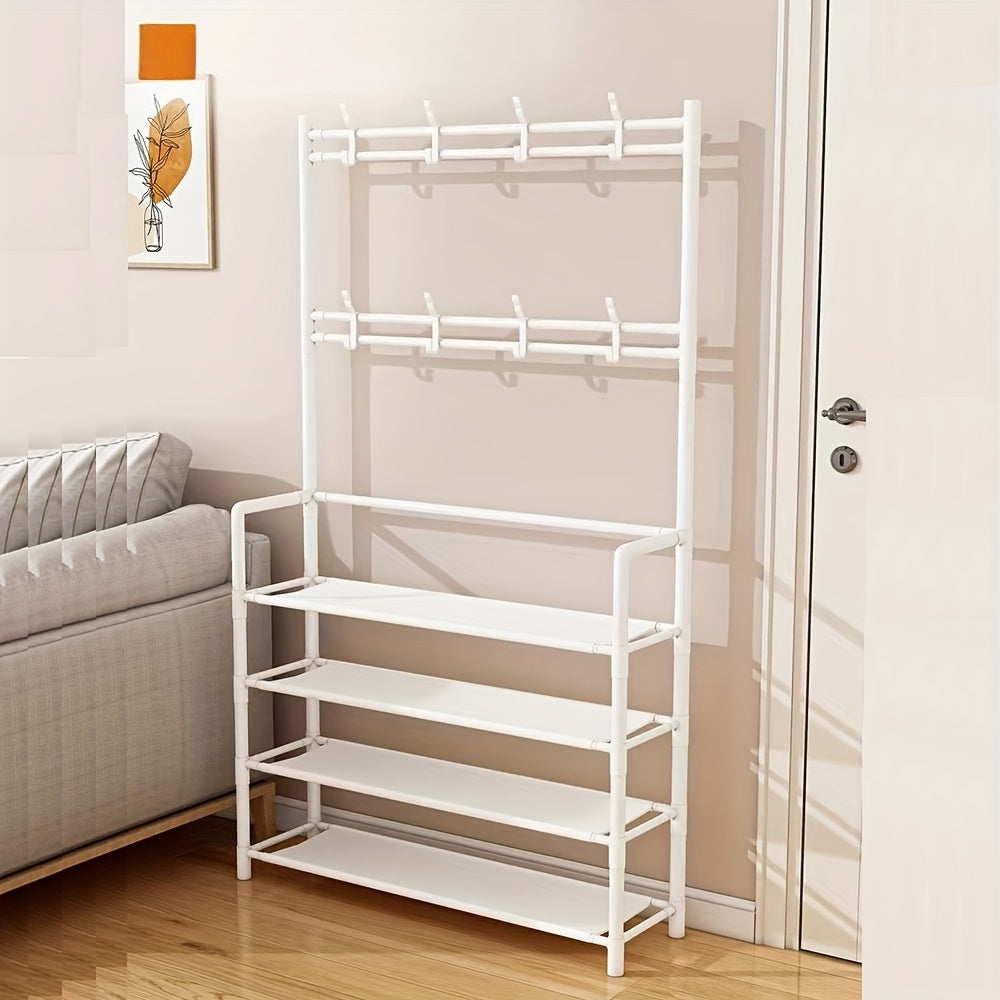 Black and White Shoe and Hat Rack with Dustproof Cover 8 Hooks for Entryway Living Room Bedroom