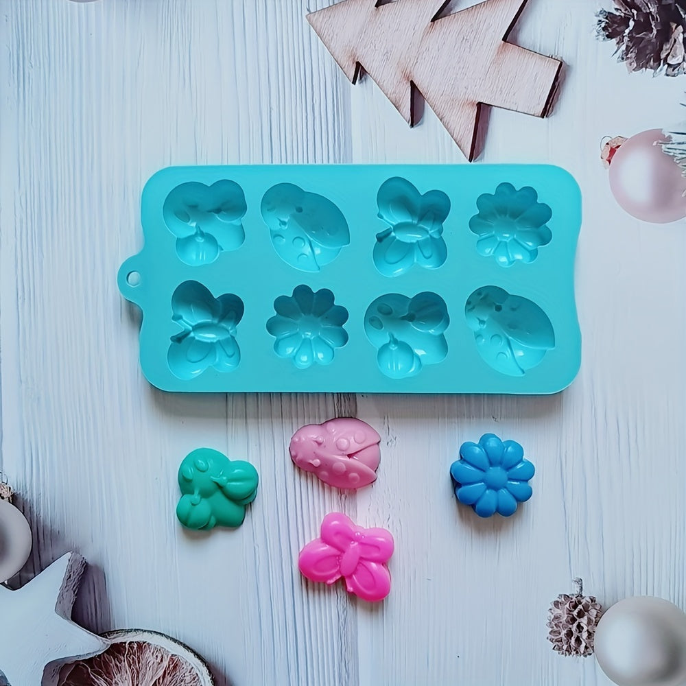 Silicone Mold 8 Cavities Butterfly and Insect Shapes for Cake Decoration and Candy Making