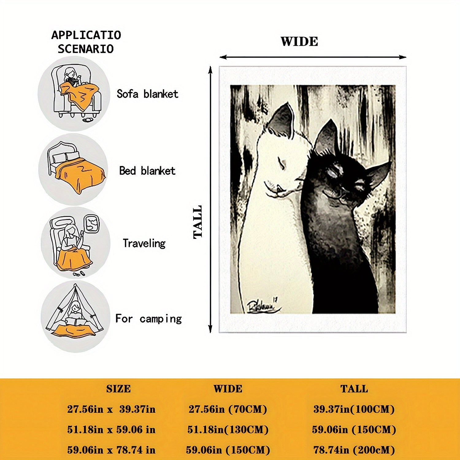 Black and White Cats Throw Blanket Flannel Fleece All-Season Cozy Sofa Bed Car Camping