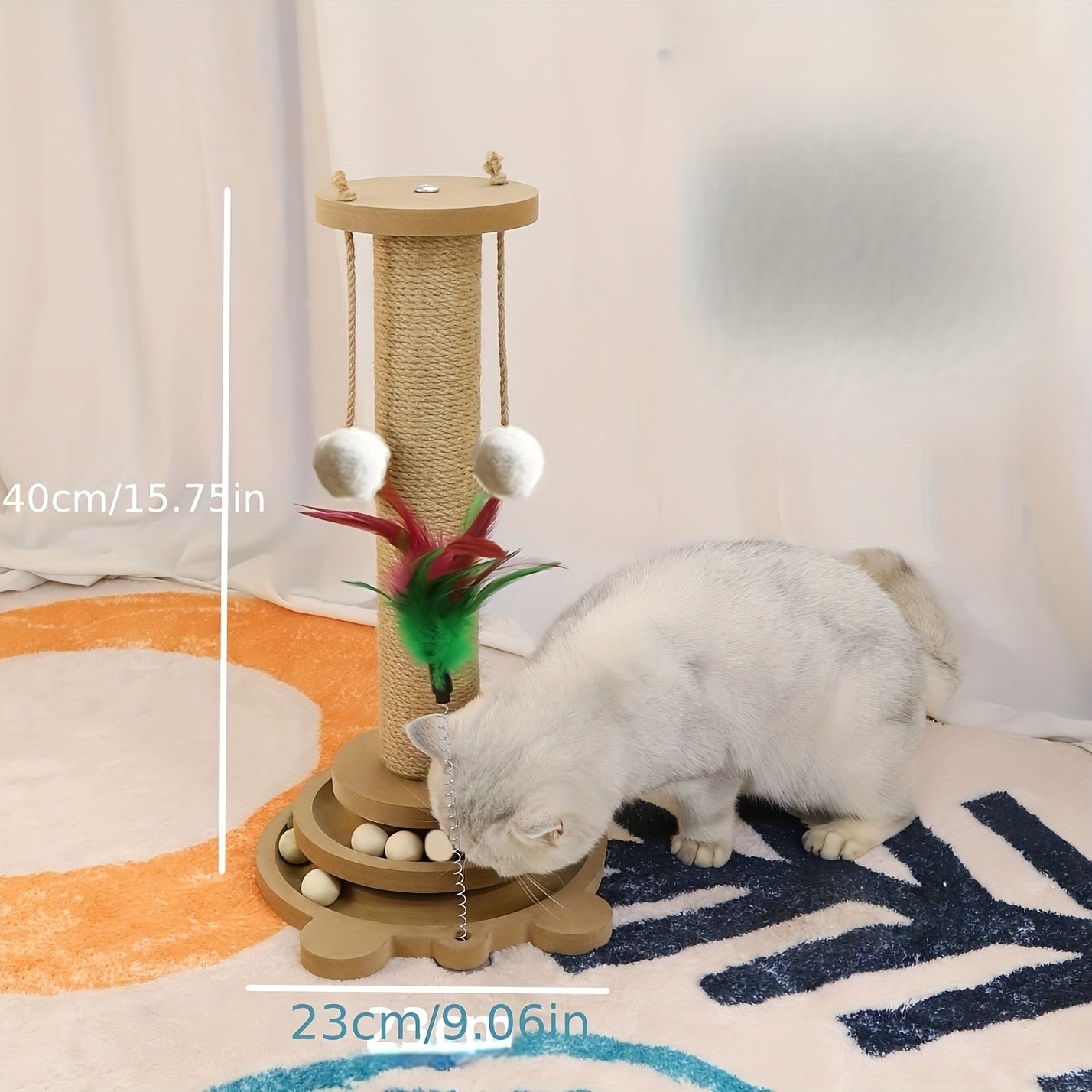 Sisal Cat Scratching Post with Rotating Base and Play Balls for Claw Care