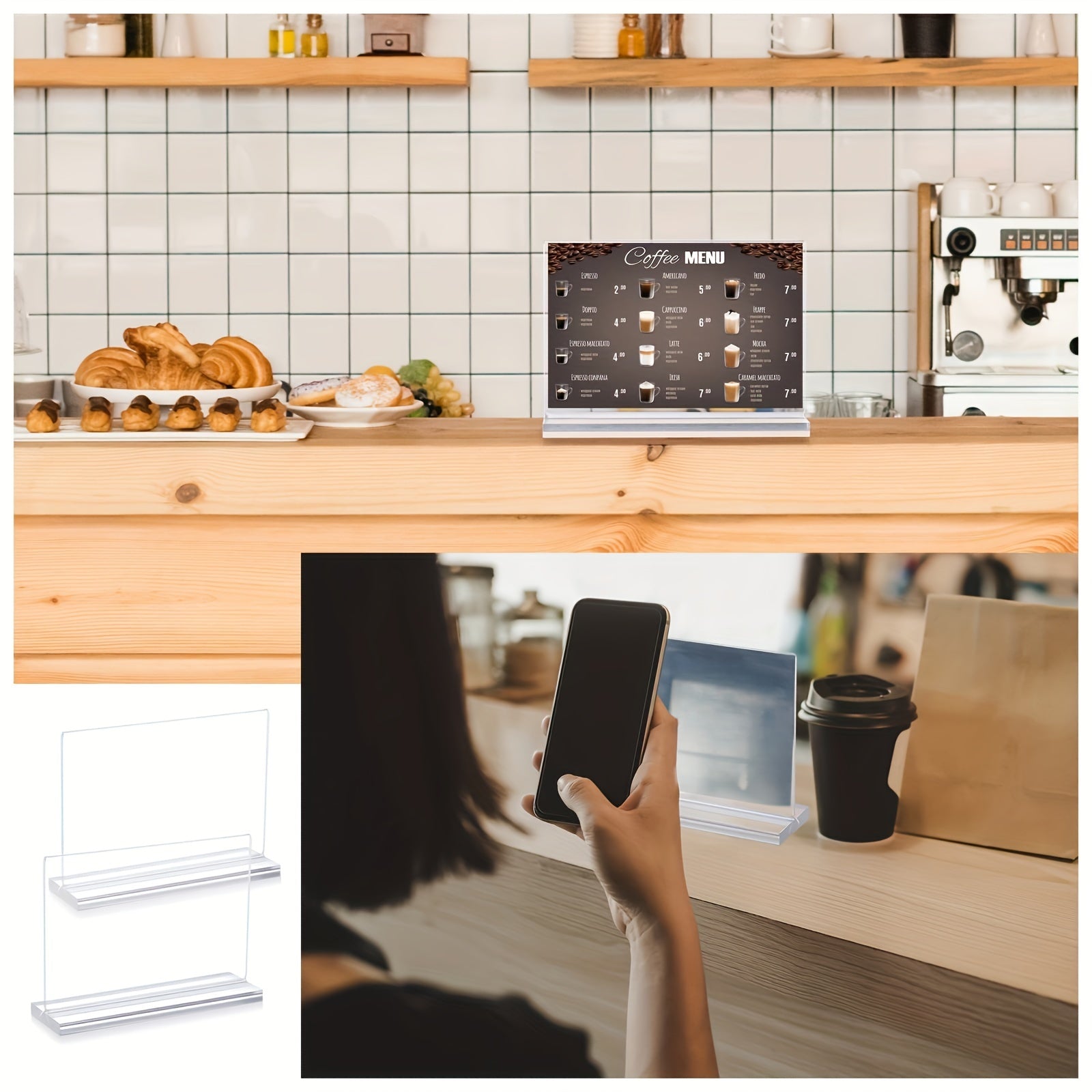 Набор из 4 акриловых рамок для фотографий, прозрачные подставки для меню на столе с двусторонними прозрачными акриловыми знаками для офиса, магазина, ресторана или встречи