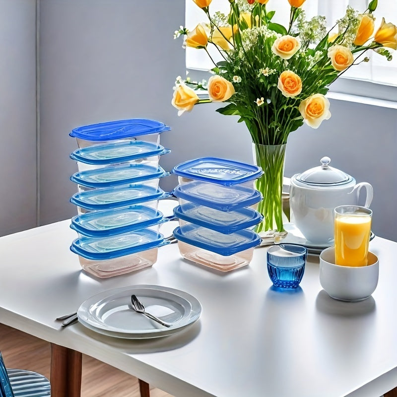 10-Piece Reusable Clear Plastic Food Storage Containers with Blue Lids for Kitchen Snacks and Produce