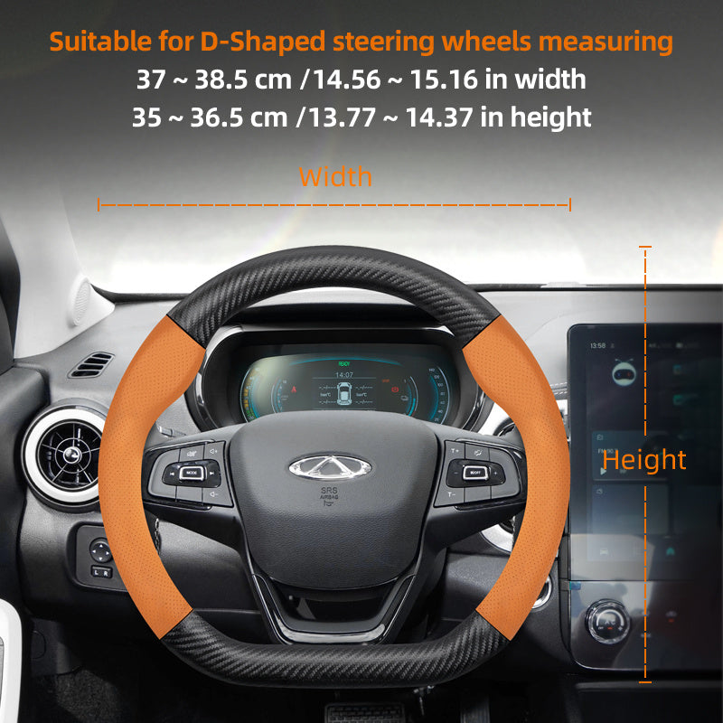 Leather Steering Wheel Cover Carbon Fiber Textured Breathable Black Burgundy Mocha Orange