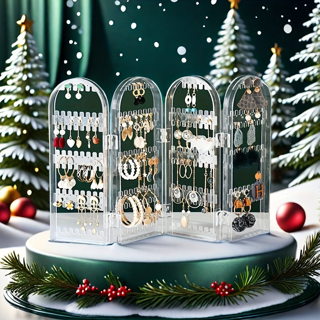Foldable Jewelry Display Rack Transparent Plastic Stand for Earrings and Necklaces