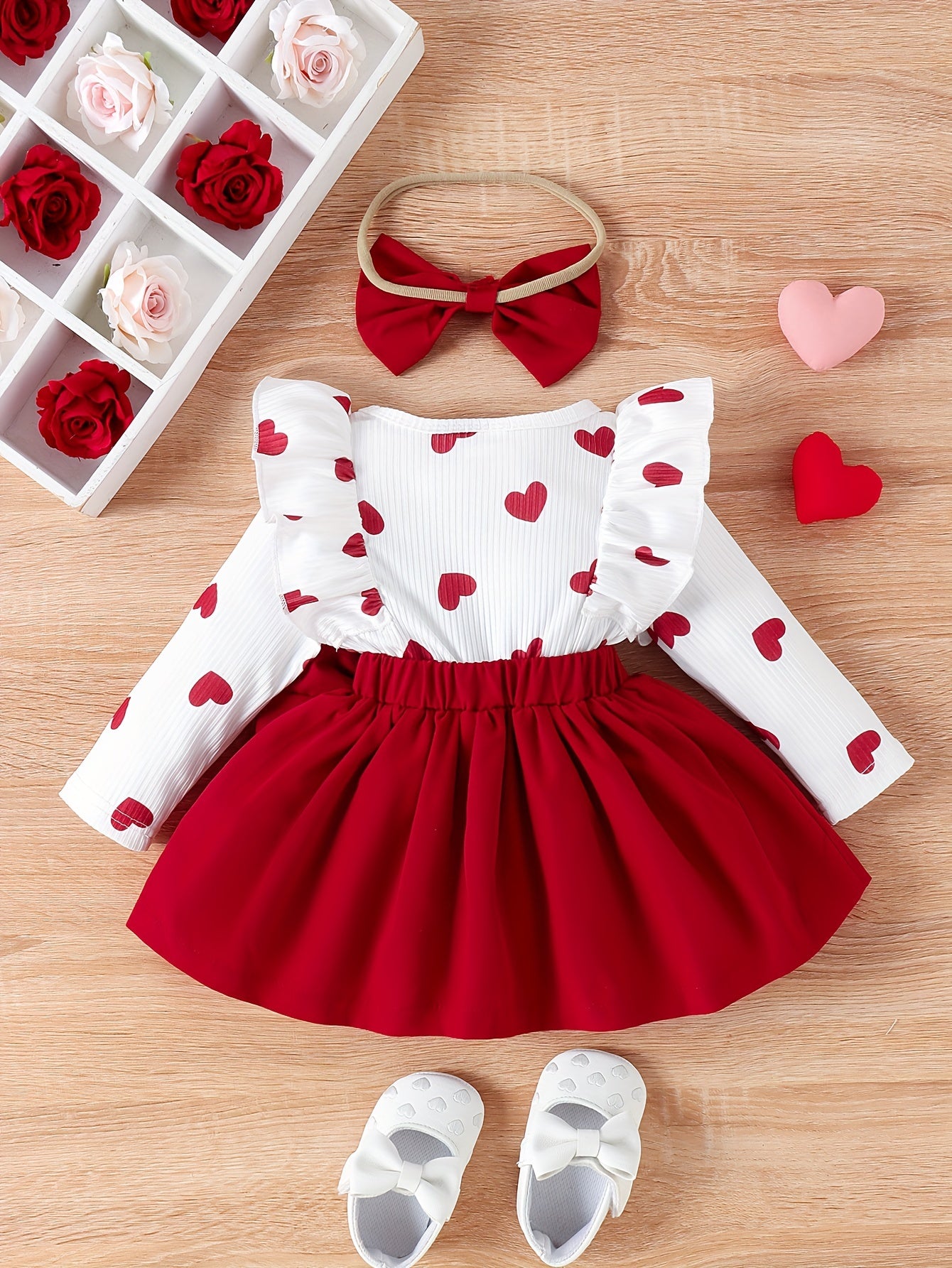 Baby Girls Dress Long Sleeve Color Block Heart Print Fall Winter 0-3 Years