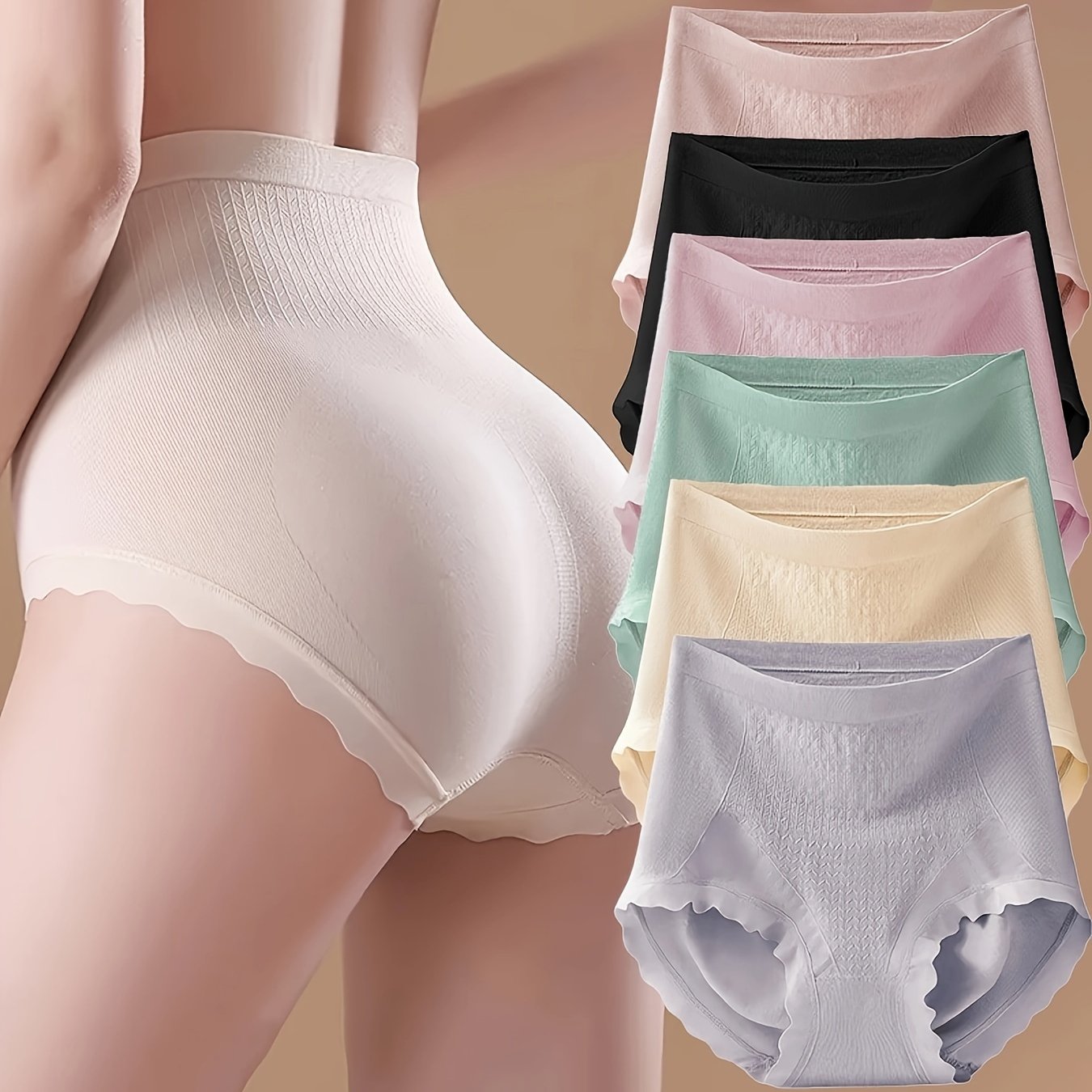 Women's High Waist Solid Panties Breathable Tummy Control Briefs 6 Pack