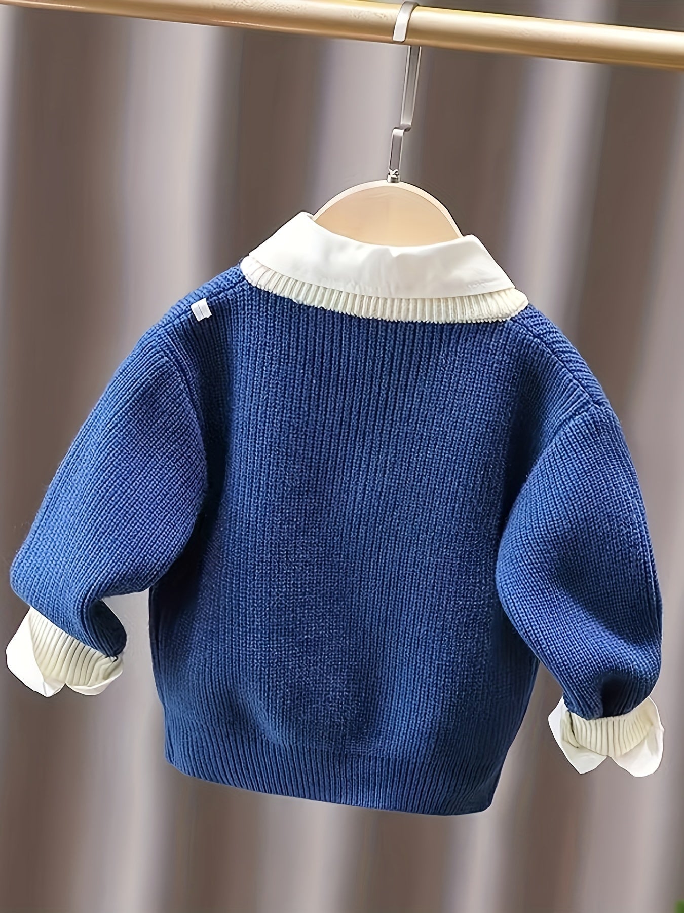 Boys' Mustard Yellow Knit Cardigan with Bear Patch Long Sleeve Fall Winter Kids' Sweater