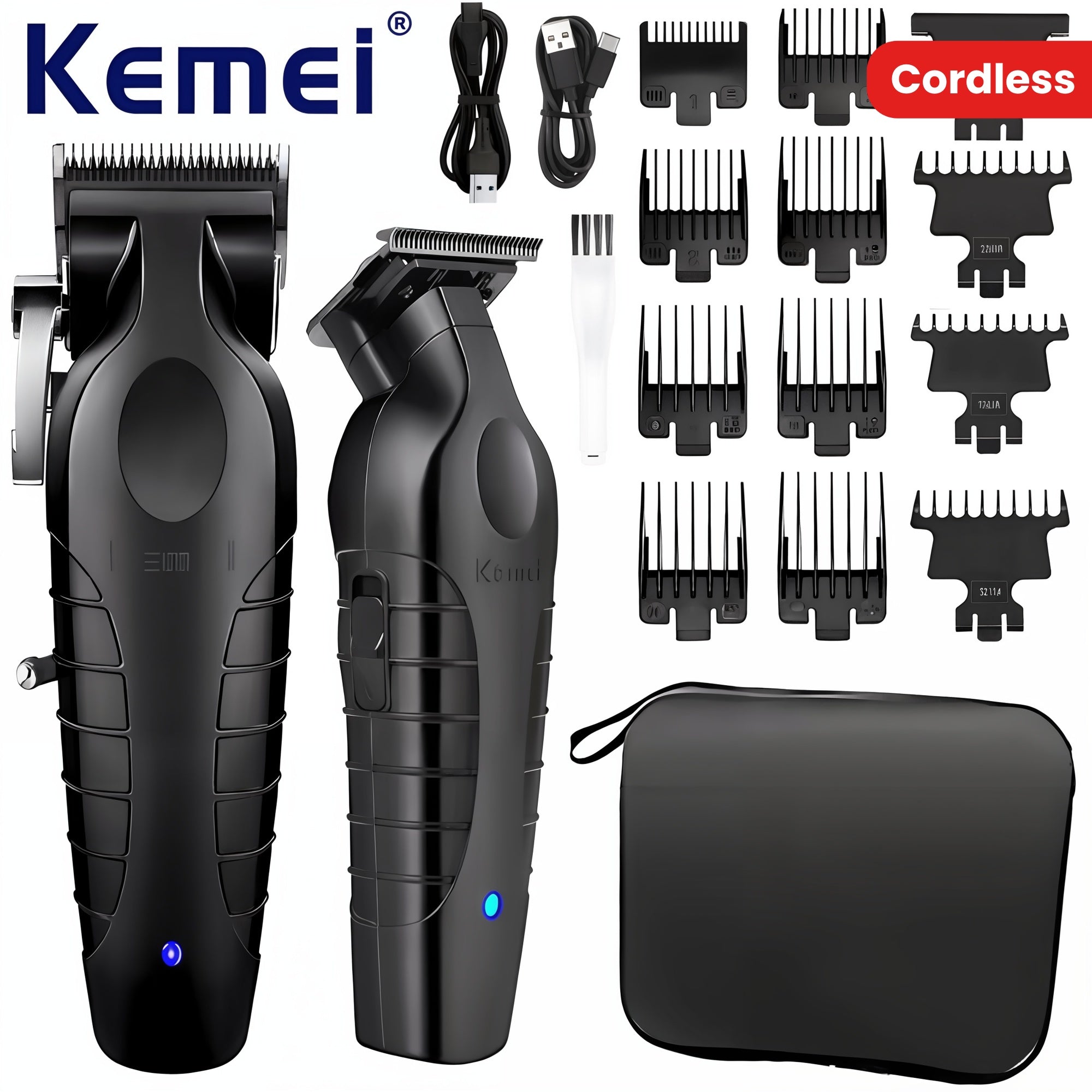 Juego de recortadora eléctrica inalámbrica profesional con cuchilla de 0 mm, carga USB, antideslizante