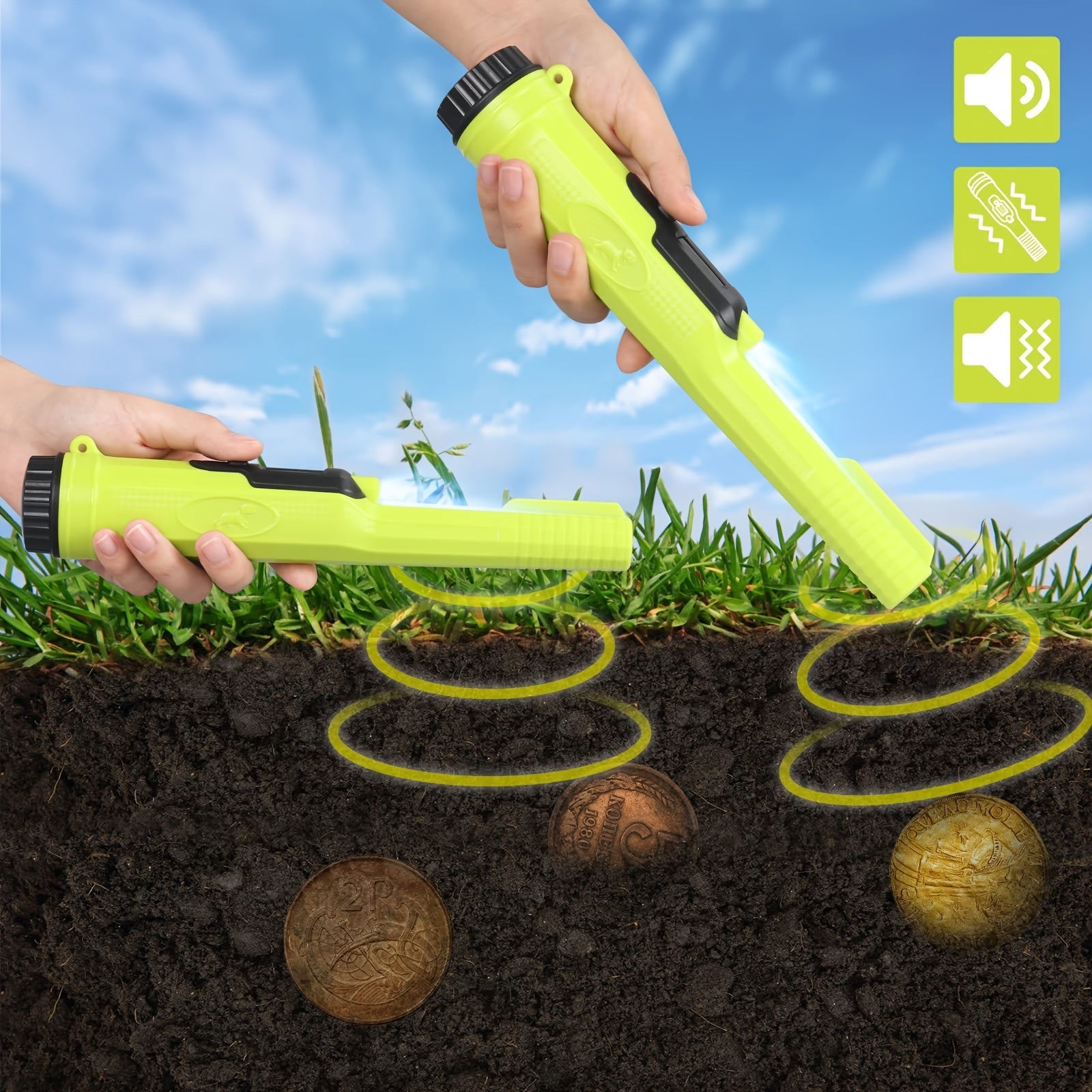 Underwater Metal Detector Pinpointer with LCD Screen Handheld Treasure Finder with 3 Modes Plastic Belt Holster Non-Rechargeable Battery for Adults