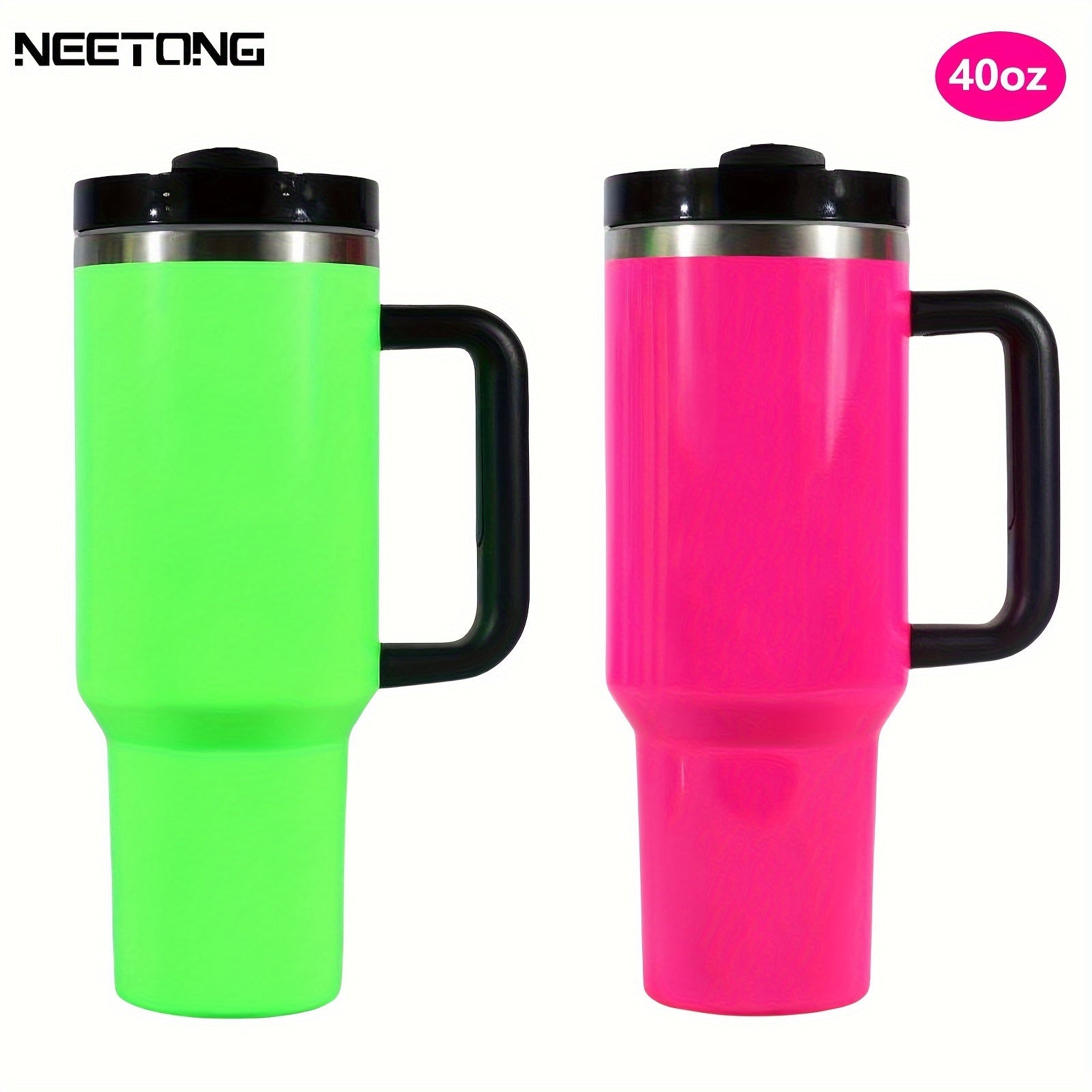 40oz izolyatsiyalangan suv idishi, tutqichli, fluorescentli tumbler, sayohat, uy va ofis uchun