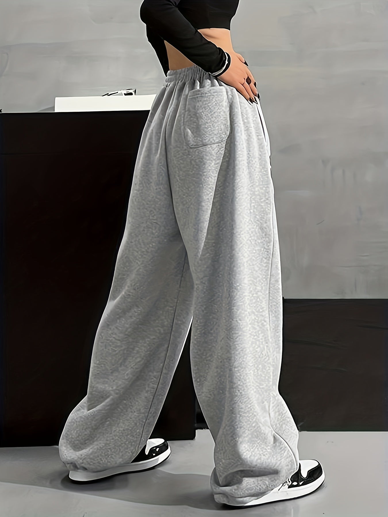 Women's Wide Leg Pants with Pockets and Tie, Solid Color, Fall Winter