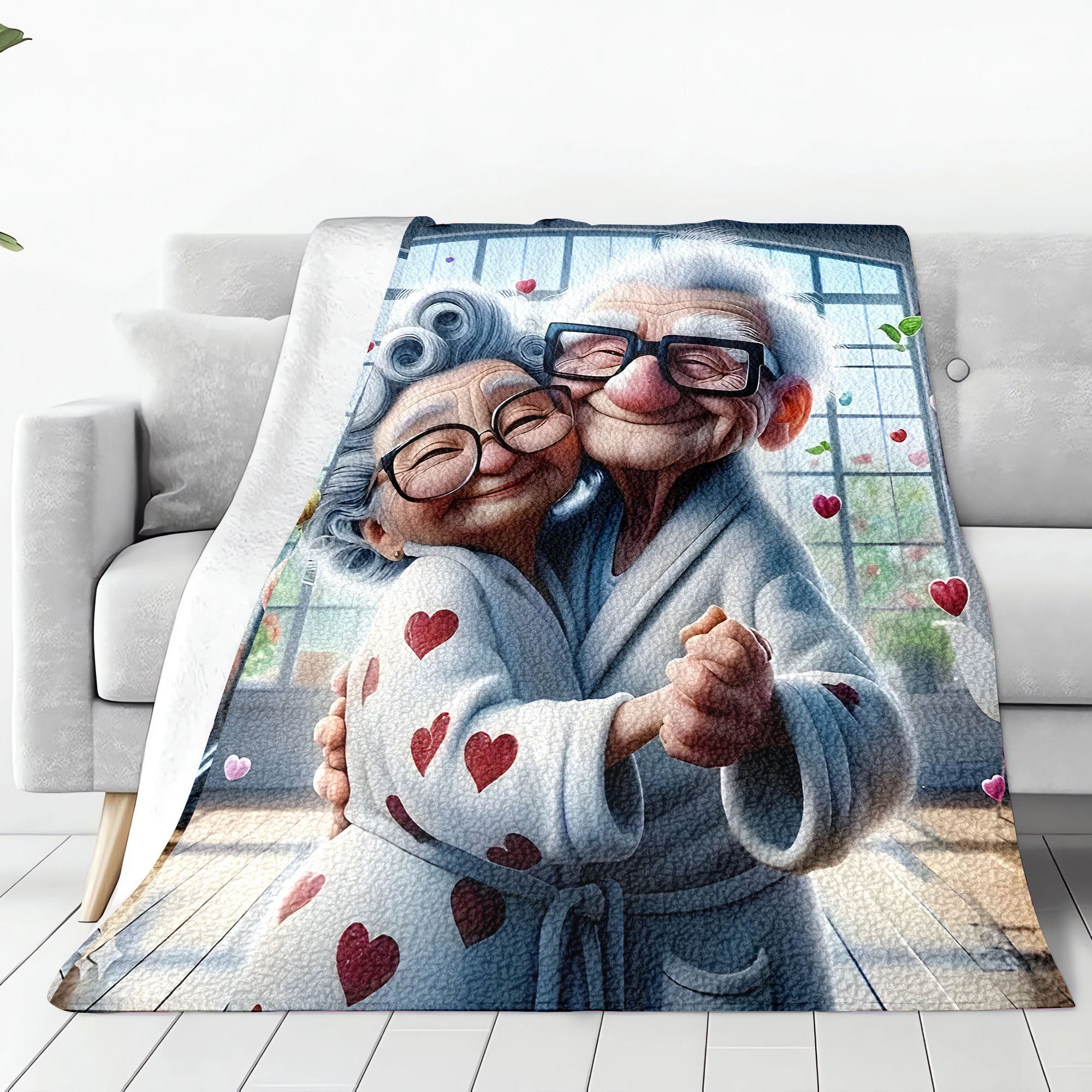 Elderly Dancing Grandparents Flannel Fleece Blanket Soft Hypoallergenic for Home Travel