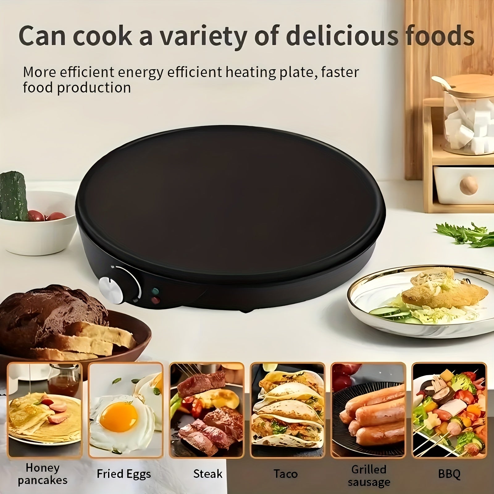 Электрическая антипригарная сковорода для блинов и блинчиков диаметром 25 см, круглая, черная