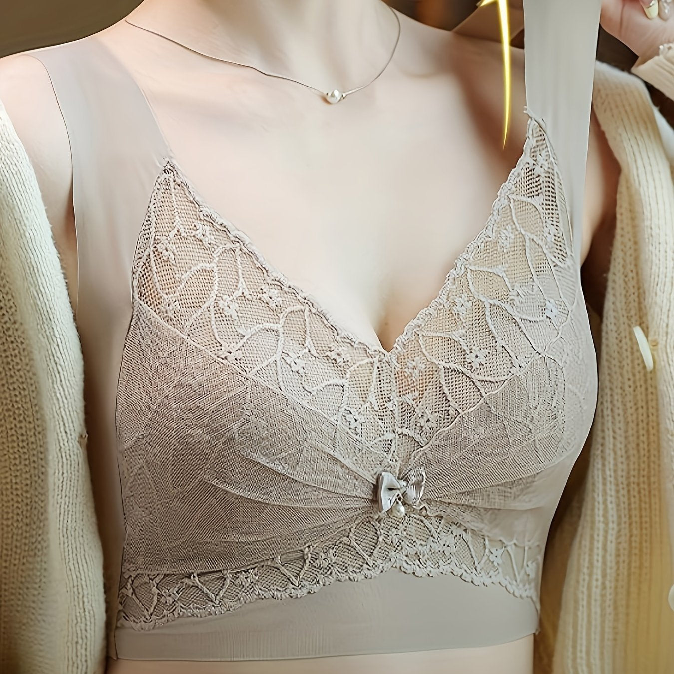 Plus Size Wireless Lace Push-Up Bra with Non-Removable Pads for Support and Comfort