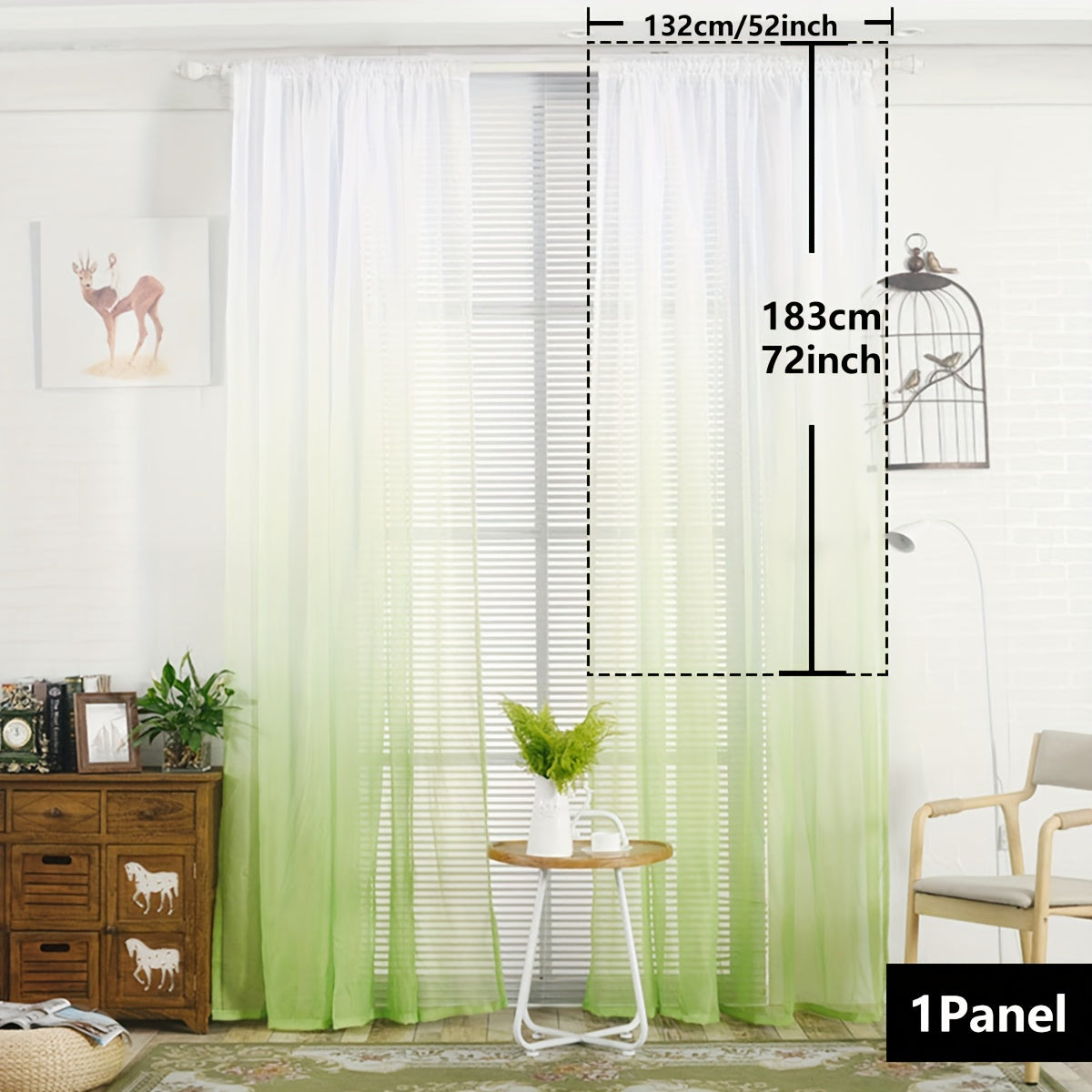 Gradient Sheer Curtains 1pc Two-Tone Top and Bottom Wear Rod Style Home Decor