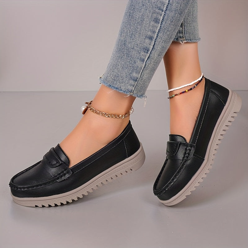 Women'S Black And Beige Slip-On Loafers Non-Slip Flat Shoes Fashionable