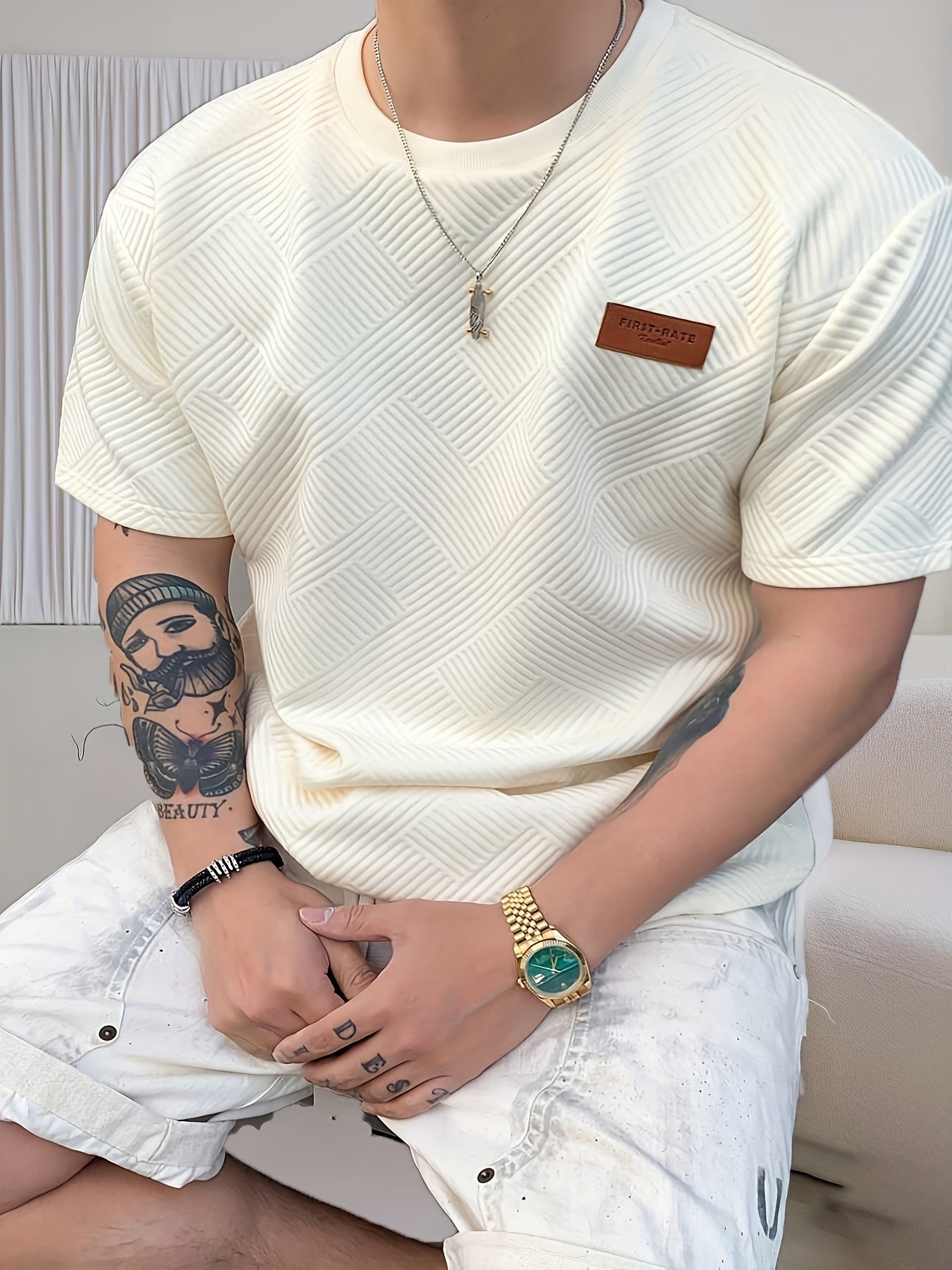 Men's Polyester Blend Casual T-Shirt with Round Neck and Short Sleeves