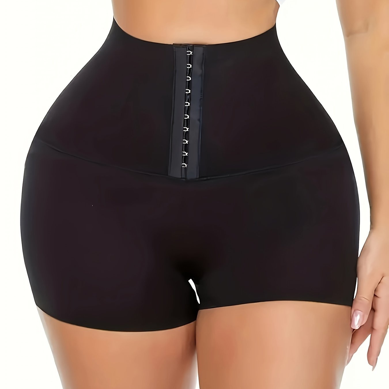 Women's High-Waisted Tummy Control Yoga Shorts Black Breathable Polyester Elastane Slimming Waist Trainer
