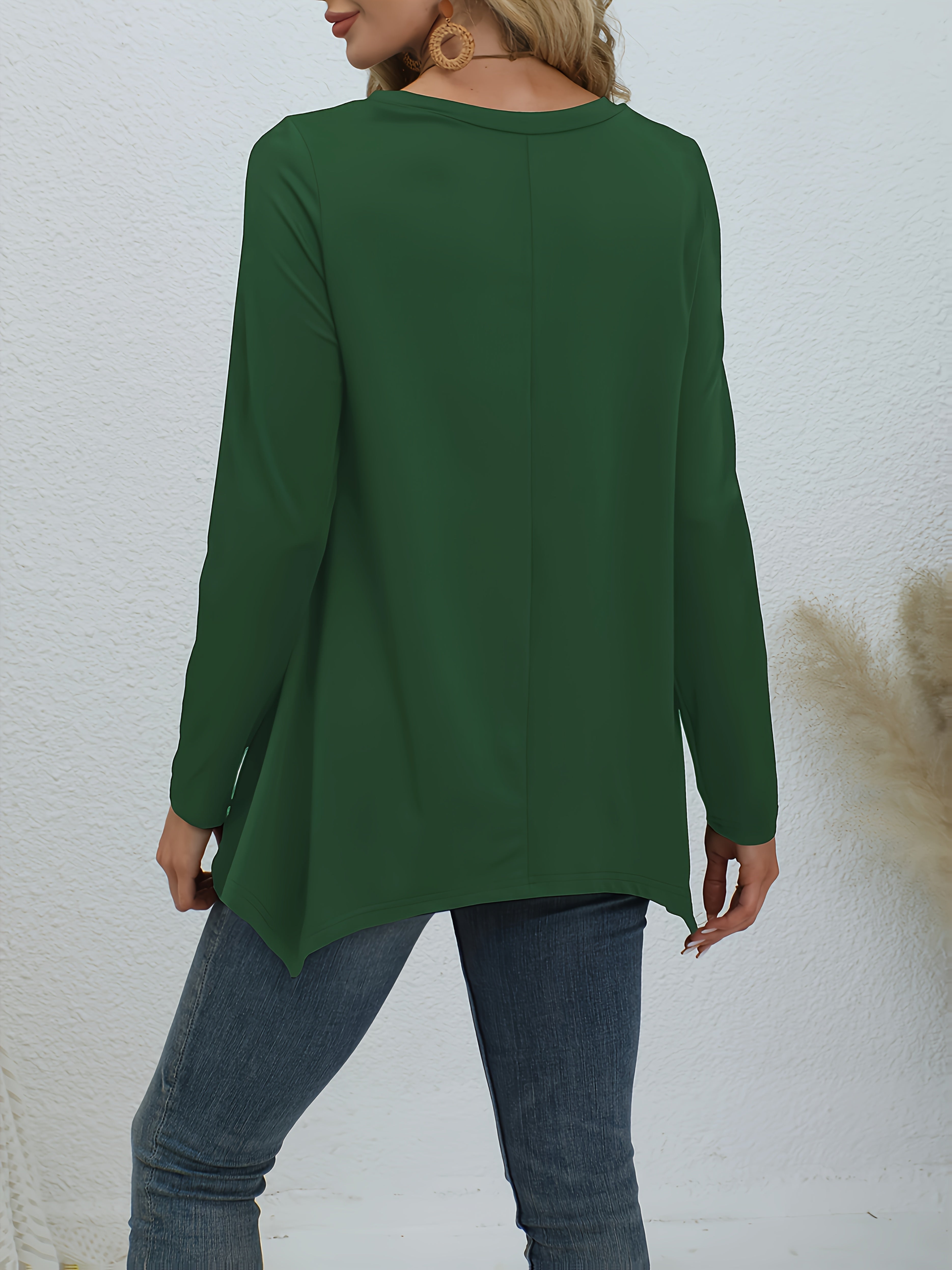 Women's Polyester Lounge Top Long Sleeve Round Neck Asymmetric Hem Casual