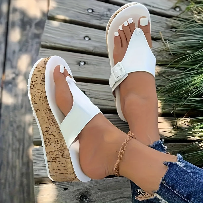 Women's White Open-Toe Platform Sandals Slip-On Summer Casual Footwear