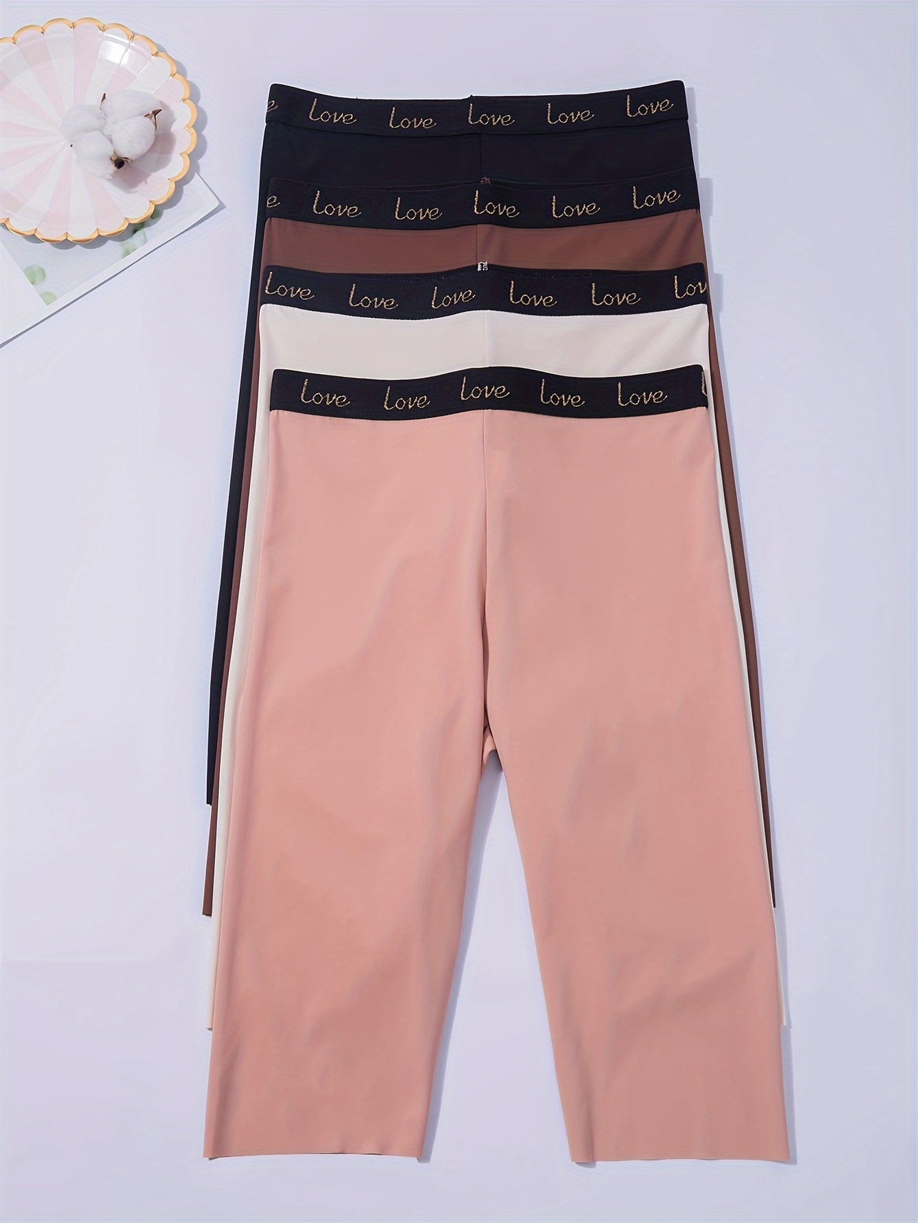 Women's Seamless Shaping Shorts High Support Stretch Comfort Letter Detail 4 Pack