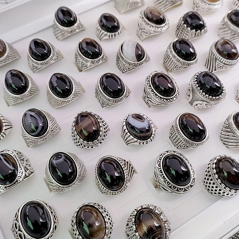 Mijozlar tomonidan eng yaxshi tanlov: 5 ta vintage uslubidagi uzuklar to'plami, tabiiy yo'lbars ko'z toshlari bilan - Sink qotishmasidan tayyorlangan, kundalik va maxsus tadbirlar uchun ideal