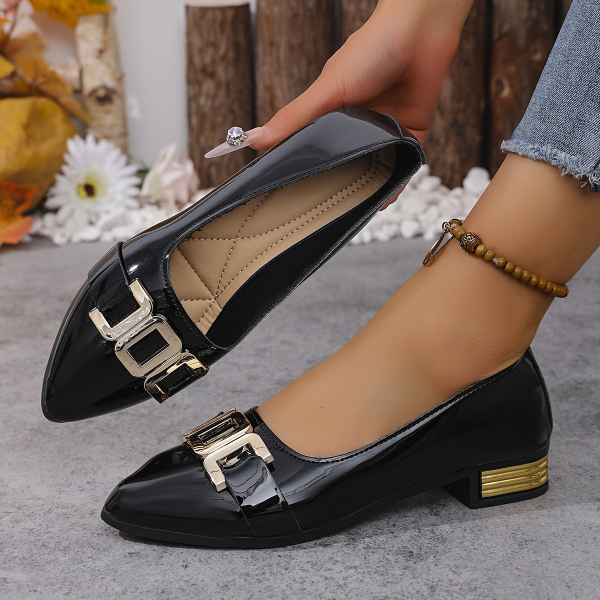 Women’s Slip-On Loafers White Metallic Accent Cushioned Sole Dress Casual