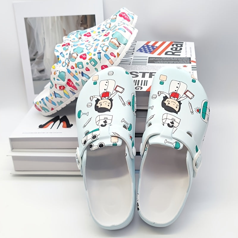 Zapatillas de interior de EVA con estampado de enfermera de dibujos animados para mujer, secado rápido, cómodas, para todas las estaciones