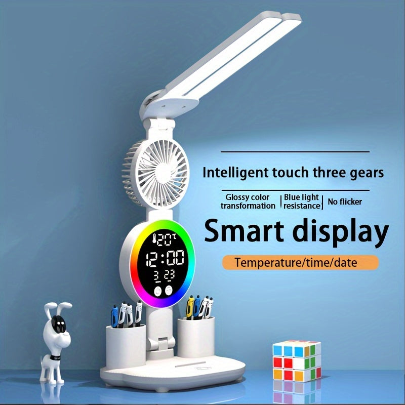 LED Dual Head Desk Lamp with Radio and USB Plug-in for Study Dorm Bedroom White