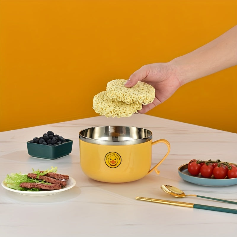 Stainless Steel Noodle Bowl with Lid Drainage Handles Heat-Resistant for Dormitory