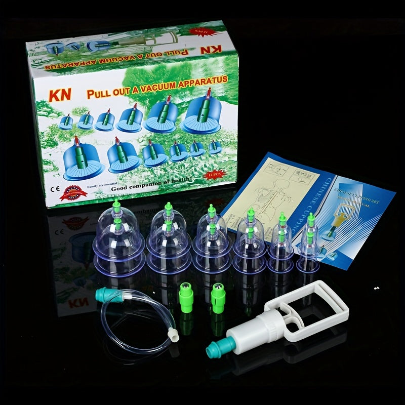 12-Piece Household Cupping Set with Vacuum Pump and ABS Cups for Relaxation and Health Care