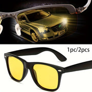 Yellow Lens Night Vision Glasses for Men and Women Driving Rectangle Mirrored Plastic