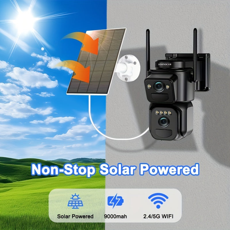 360-Degree Solar-Powered CCTV Camera with Spotlight Alarm Motion Detection Color Night Vision Two-Way Audio