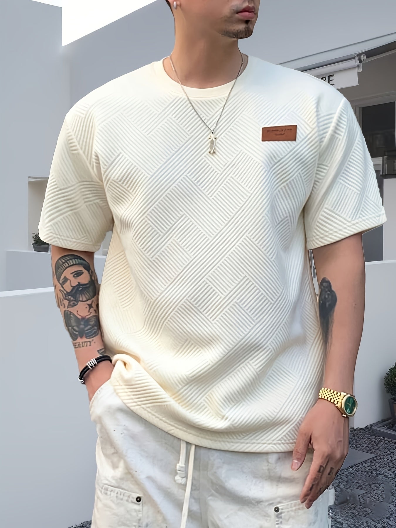 Men's Polyester Blend Casual T-Shirt with Round Neck and Short Sleeves