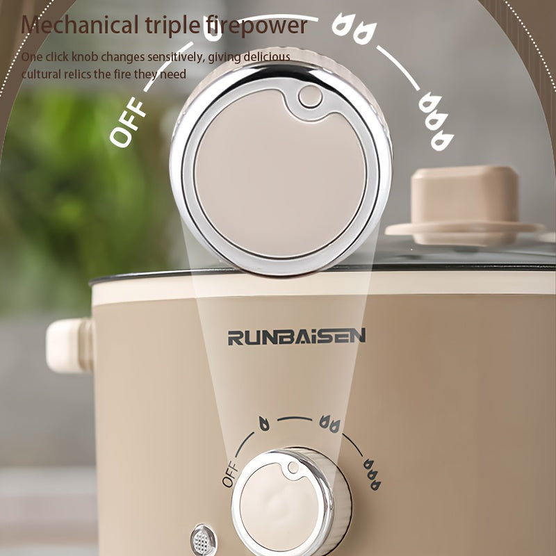 Ikkita qatlamli elektr ovqat pishirish qozoni, uy, RV, yotoqxonalarda foydalanish uchun bug'lash panjarasi bilan, yopishqoq bo'lmagan qovurish panasi va bug'lagich sifatida funksiyalari mavjud.