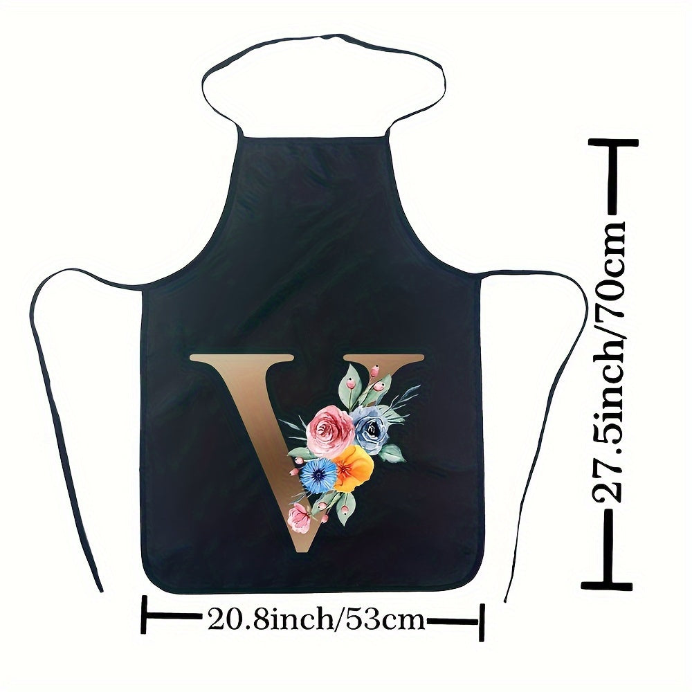 Women's Floral Polyester Kitchen Apron with Letter Print and Monogram