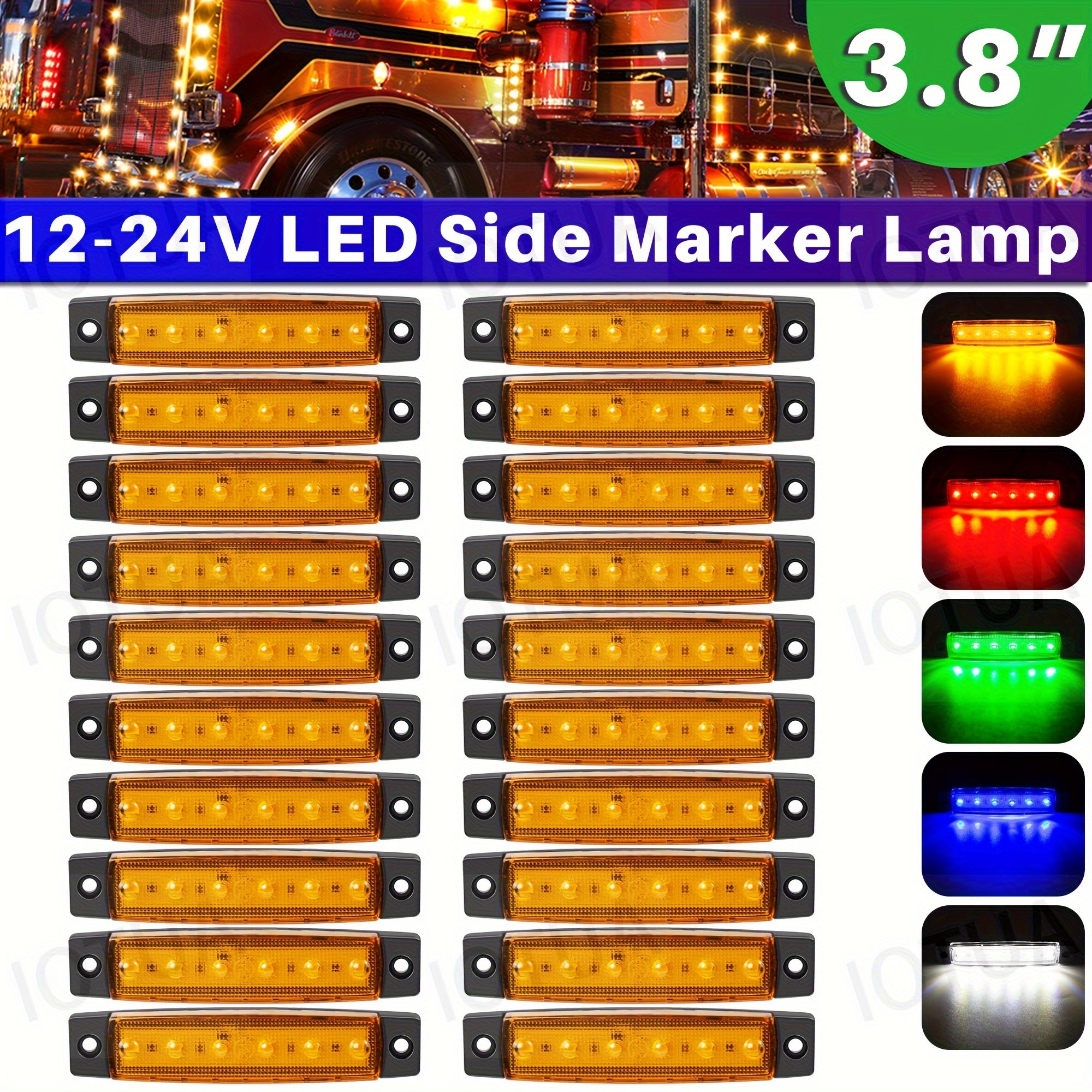 Lámparas de señalización lateral LED de 20 unidades para camiones y remolques, multicolor, 9.65cm