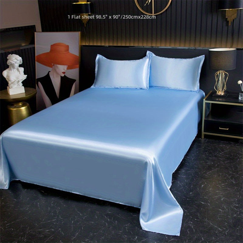 Silky Satin Bed Sheet Flat Sheet for Bedroom Guest Room Home Decor 1 Piece