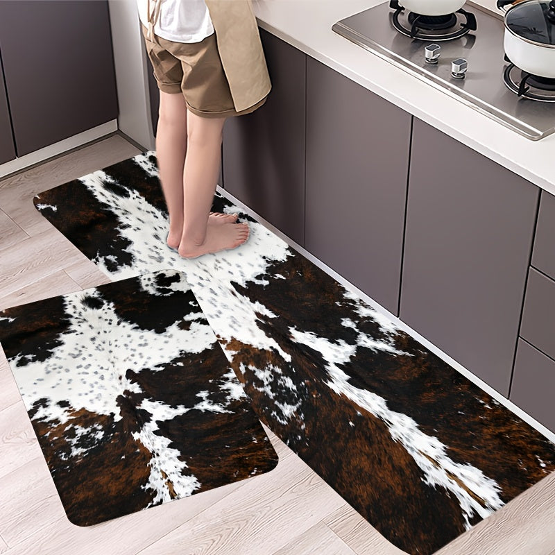 Alfombra de cocina de cuero de vaca impermeable, a prueba de aceite, lavable, para pasillo, lavandería, baño y sala de estar