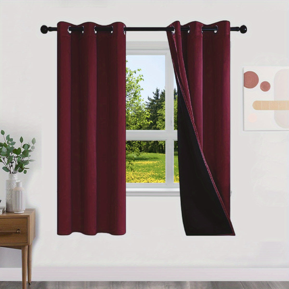 Blackout Curtains 100% Opaque with Lining 2 Pieces for Bedroom Living Room
