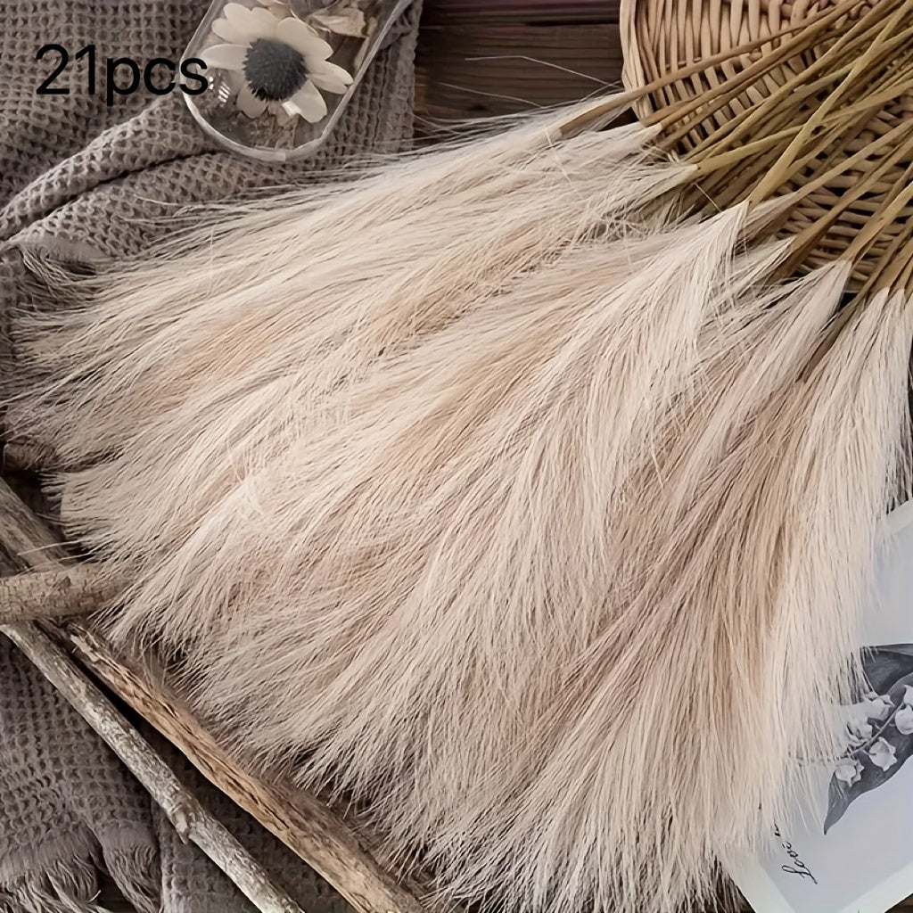 21 Pcs Artificial Pampas Grass Flowers Realistic Texture Soft Feathered Decor for Celebrations and Room