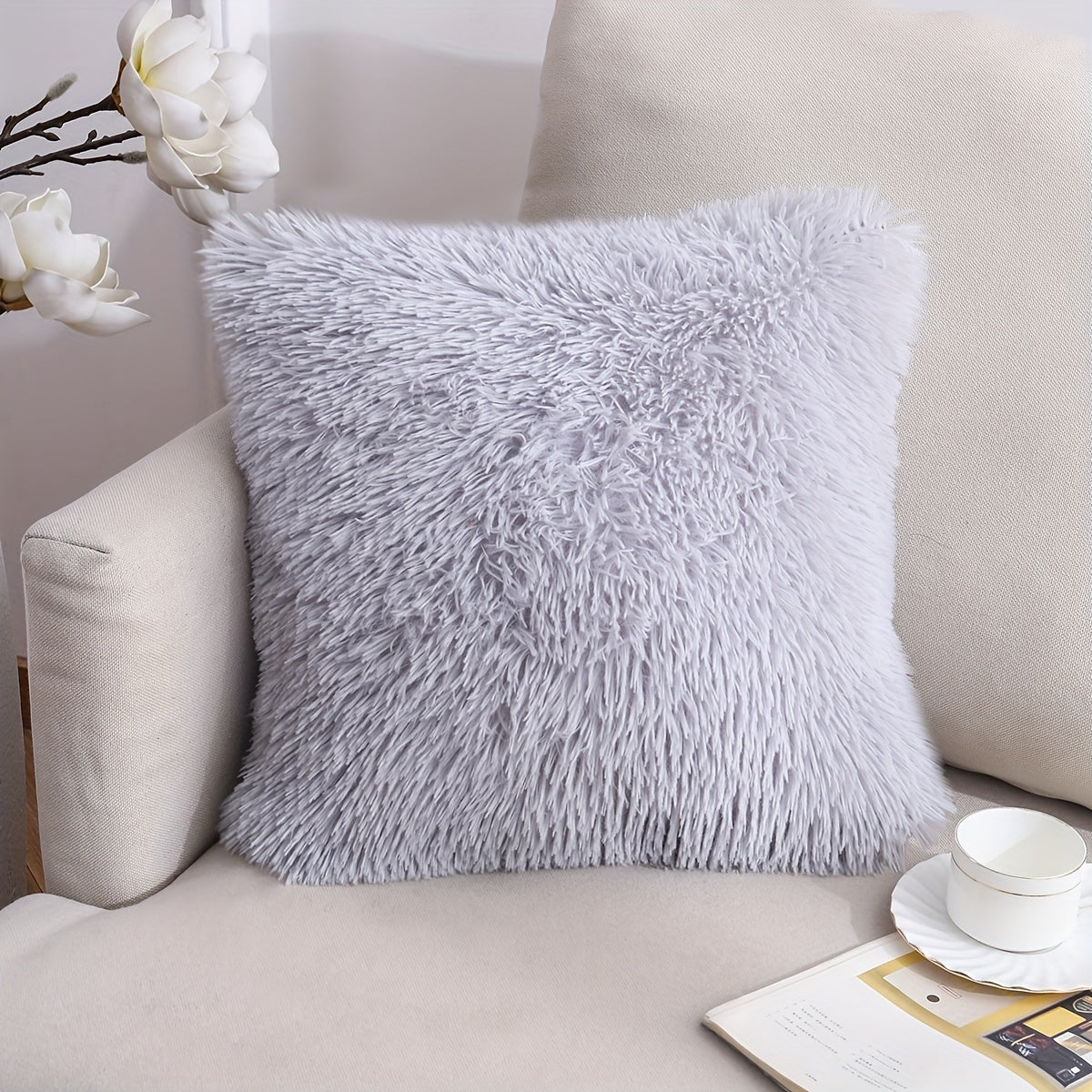 40.64 cm Fuzzy Throw Pillow Cover with Zipper Square Cushion Cover for Sofa Bed Decor