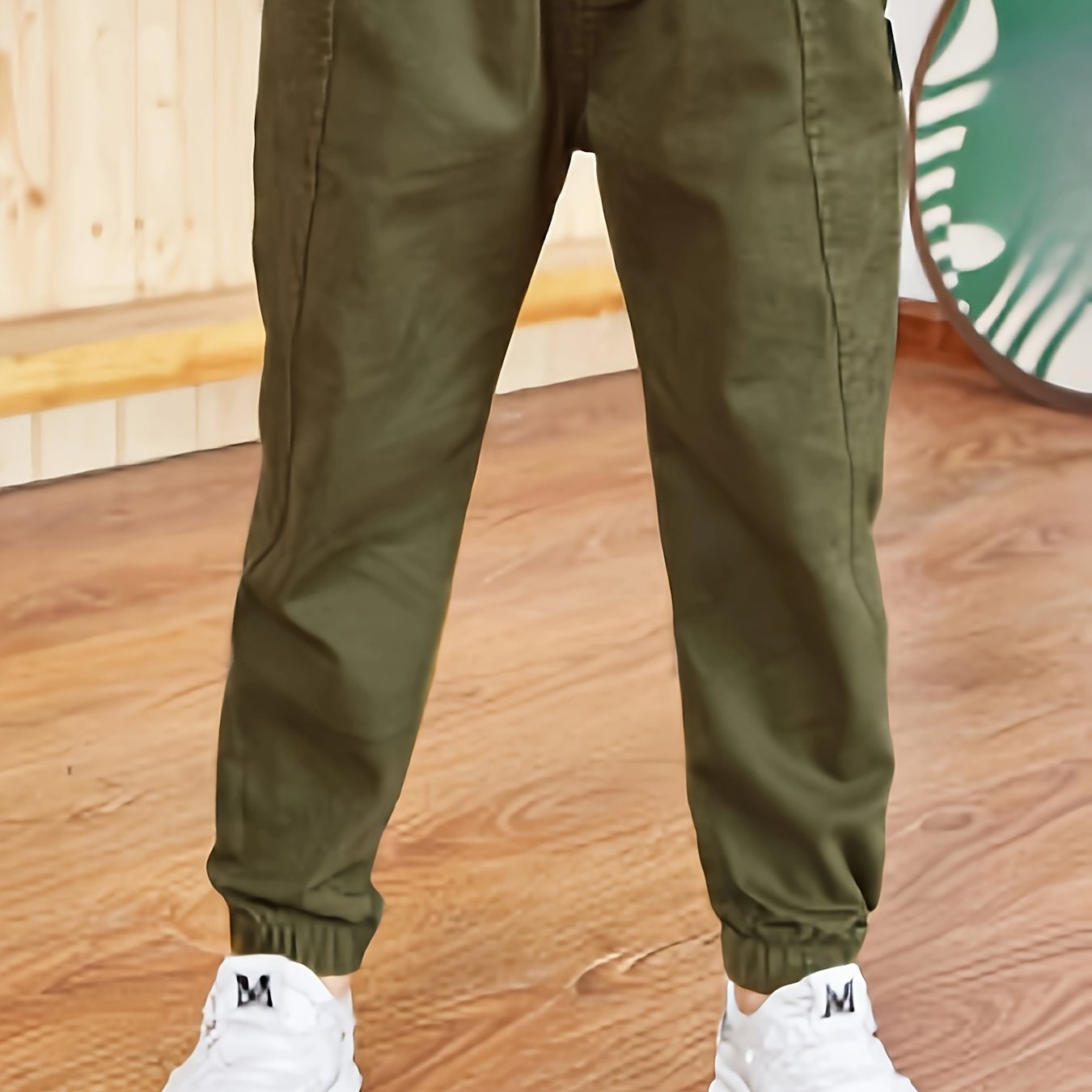 Kids Boys Slim Fit Khaki Cargo Pants Cotton Blend Elastic Waist Casual All-Season
