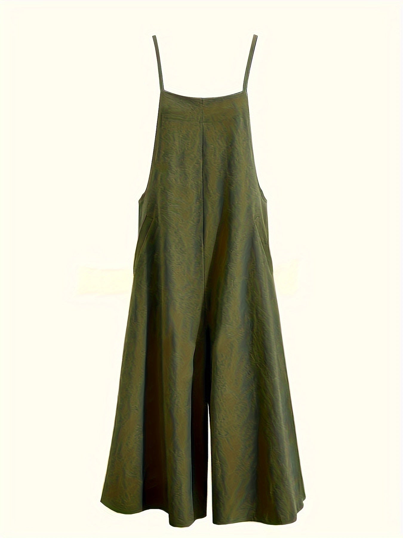 Women's Plus Size Olive Green Sleeveless Jumpsuit with Pockets